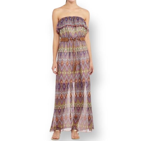 DEREK HEART CREAM & PURPLE DIAMOND PATTERN STRAPLESS MAXI DRESS SZ.M EUC - Picture 1 of 8